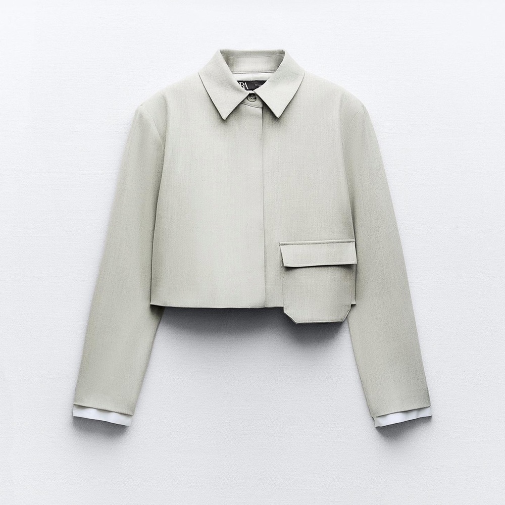 ZARA PATCH POCKET CROPPED BLAZER - Picture 2 of 4
